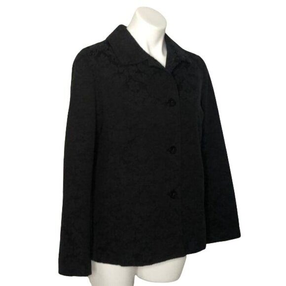 J. Jill Jacquard Black Jacquard Velour Blazer, Floral Pattern Women's Size 8 - Picture 3 of 10